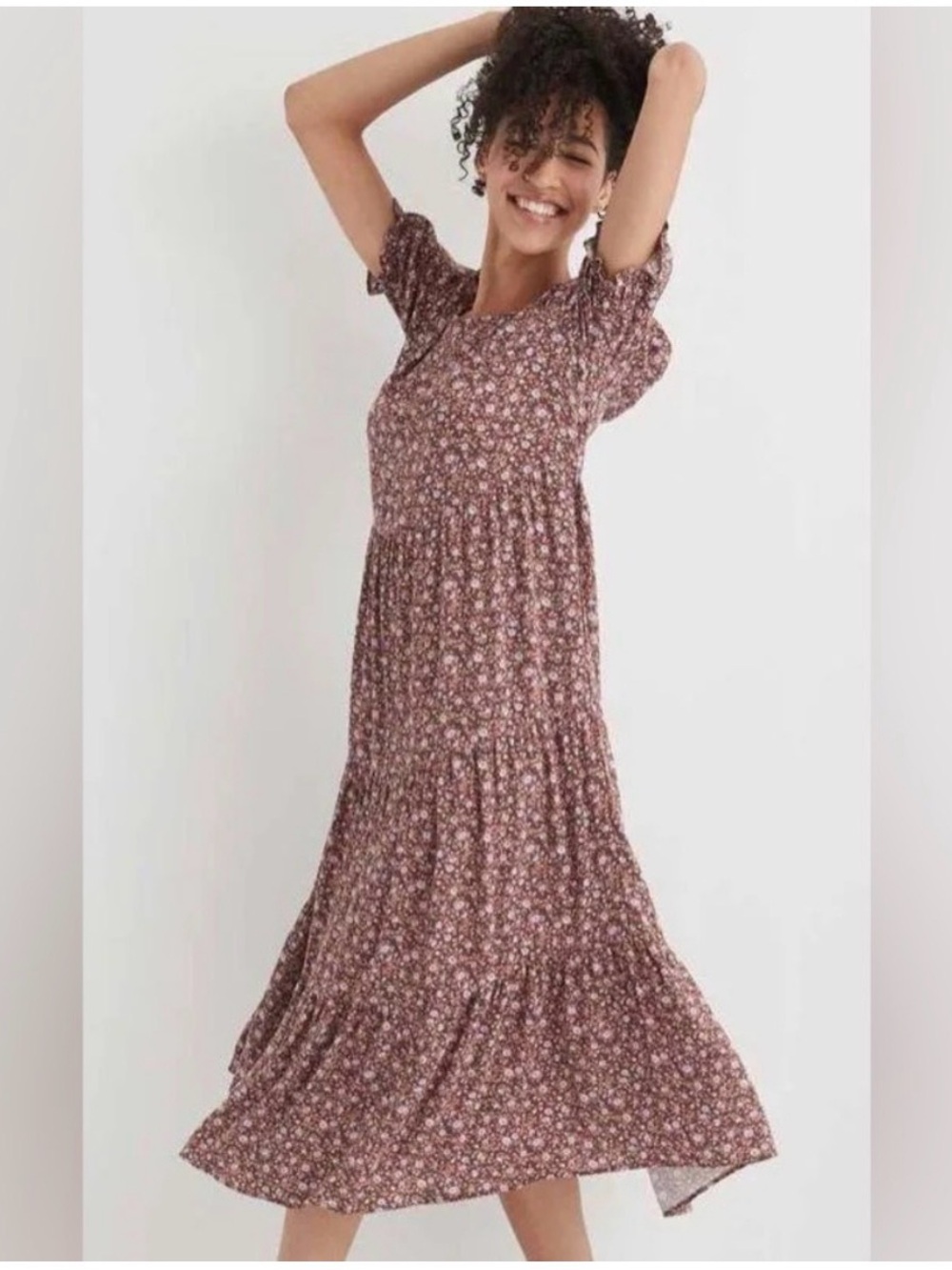 Floral Tiered Maxi Dress in Mauve Pink